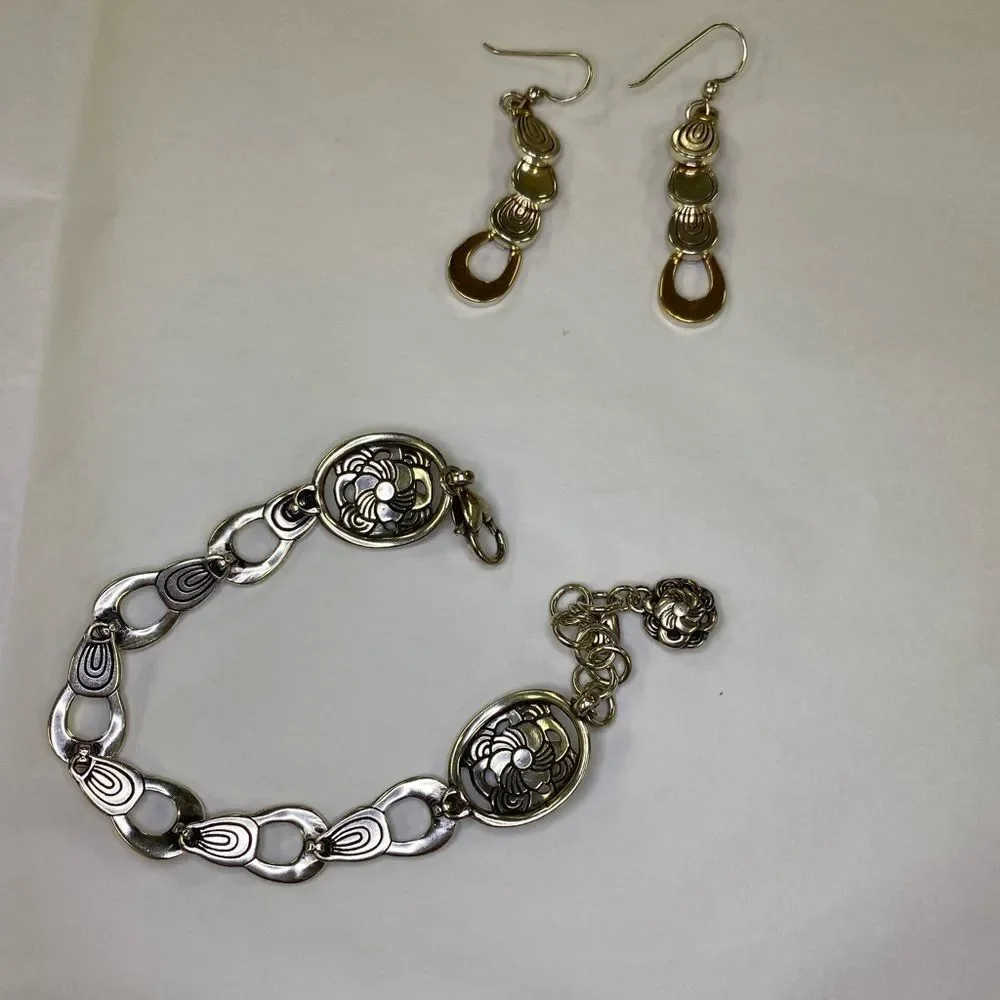 BRIGHTON gold and silver etched circle links bracelet‎ and earrings set.